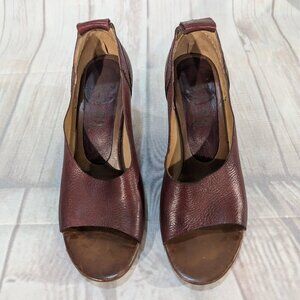 AS98 Burgundy Leather Peep Toe Slingback Pumps Women Sz 37